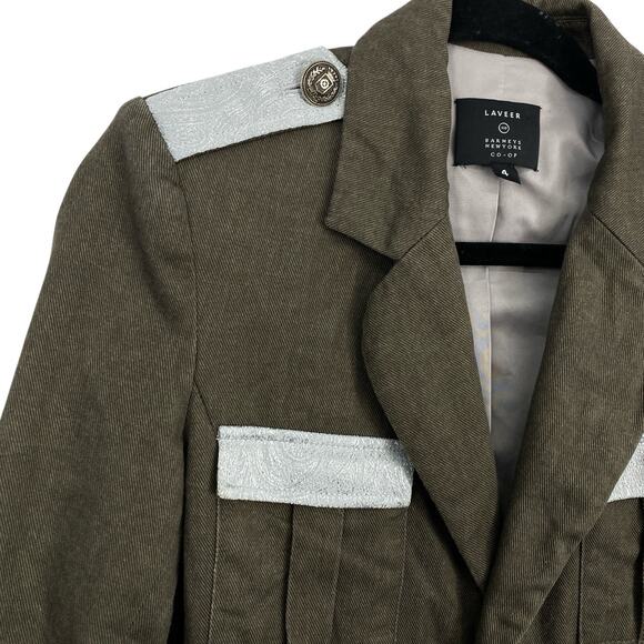 Laveer Barneys NY Military Style Blazer Women Size 4 Jacket Gray Silver - Picture 2 of 13